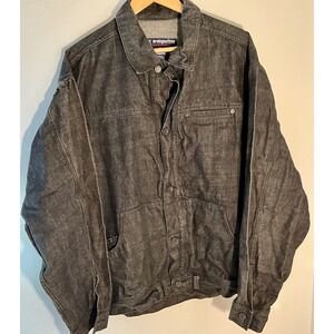 Vintage Erving‎ Geoffroy Denim Jacket Mens XL Black Gray Striped Workwear Coat